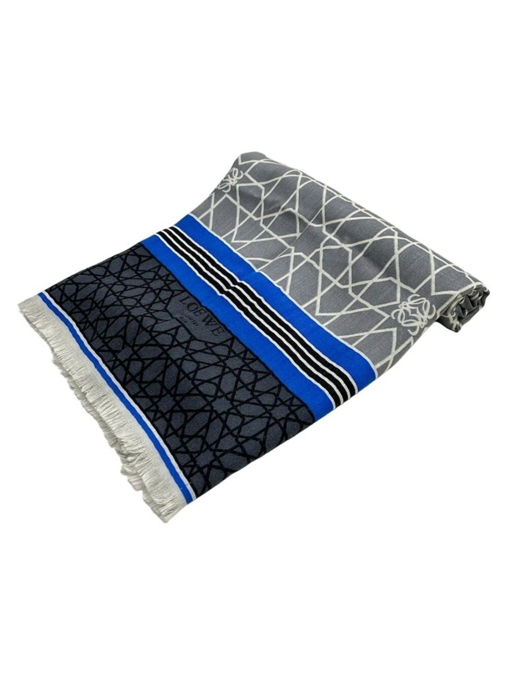 Loewe Shawl Gray Blue Multi Cashmere Silk Scarf